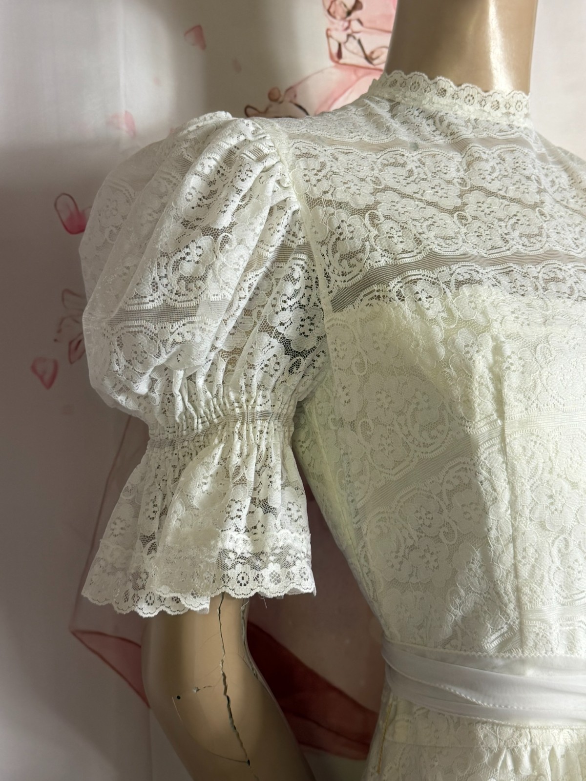Original Kleemeier Court Wedding Dress 70s Vintage Lace Crinoline Edwardian Prairie