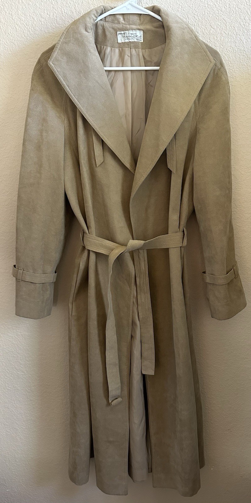 Womens Vintage Count Romi Ultrasuede Beige Belted Coat Size 14 Perfect Condition