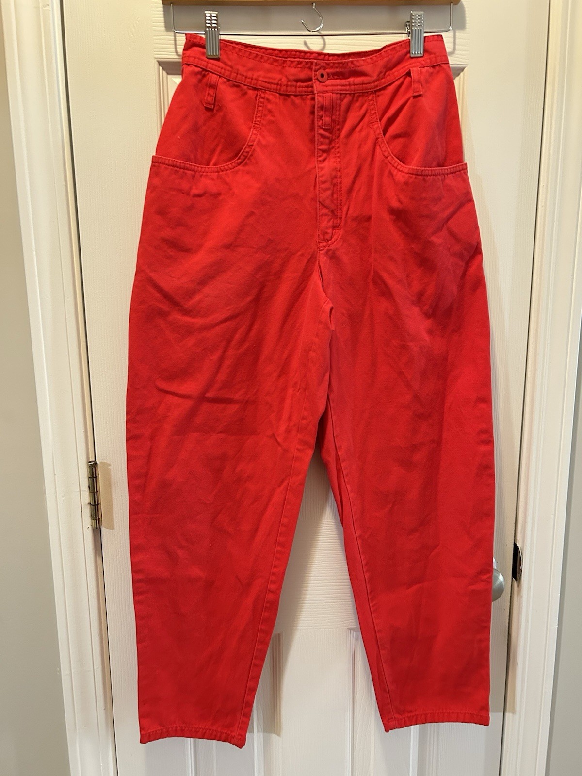 Vintage 90s Esprit Sport Red High Waist Tapered Pants Women’s Mom Fit Cotton 26”