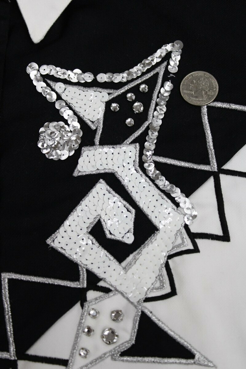 Vintage Joyce shirt Womens 12 Long Sleeve White black Sequin Bling 1980s