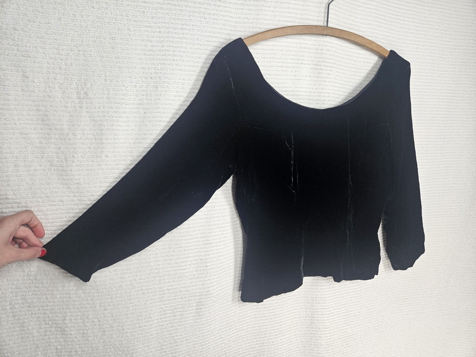 Vintage 1950s Black Velvet Top Side Metal Zip Princess Seam Shirt Small 42b