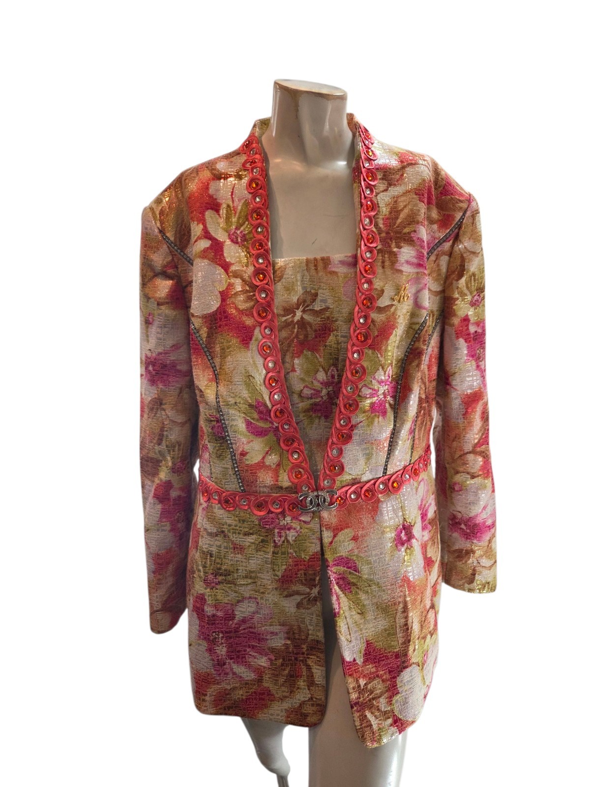 Elite Champagne Women’s Jacket 22 Pink Floral Polyester Metallic Vintage