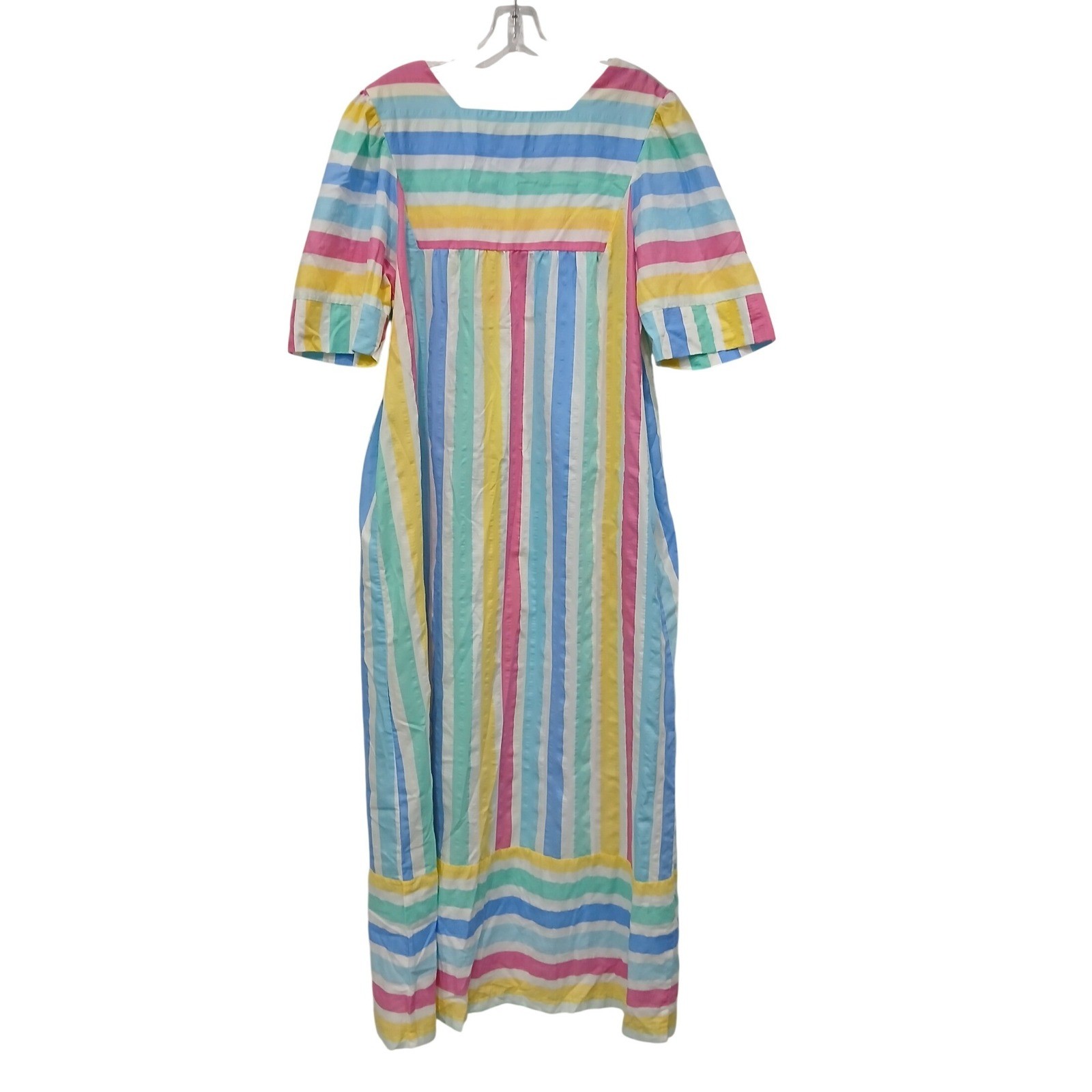 Vintage 80s Styled by Saybury Rainbow Pastel Stripe House Dress Muumuu M