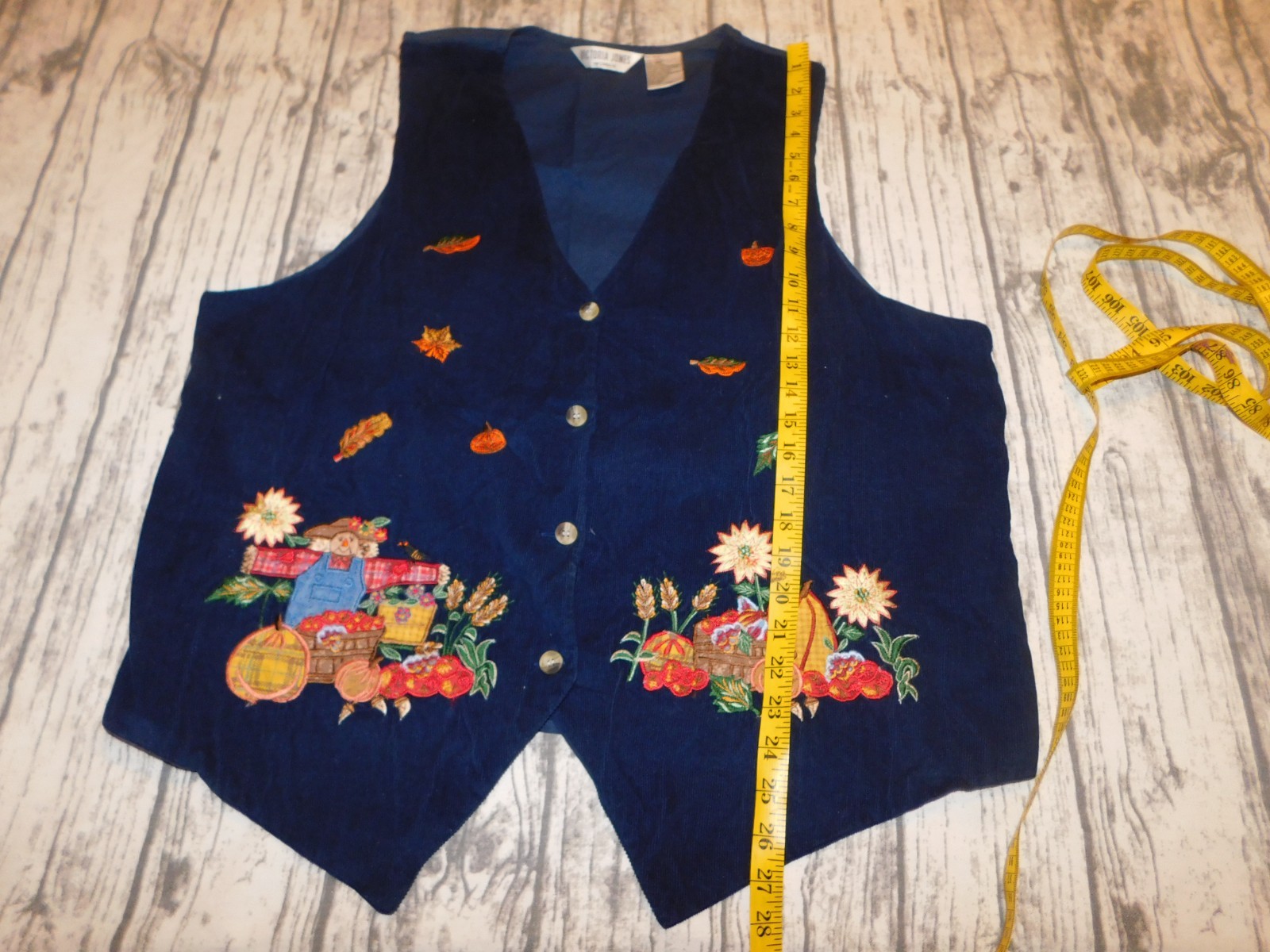 VTG 90s VICTORIA JONES EMBROIDERED VEST FALL HARVEST SCARECROW TEACHER WOMAN 18