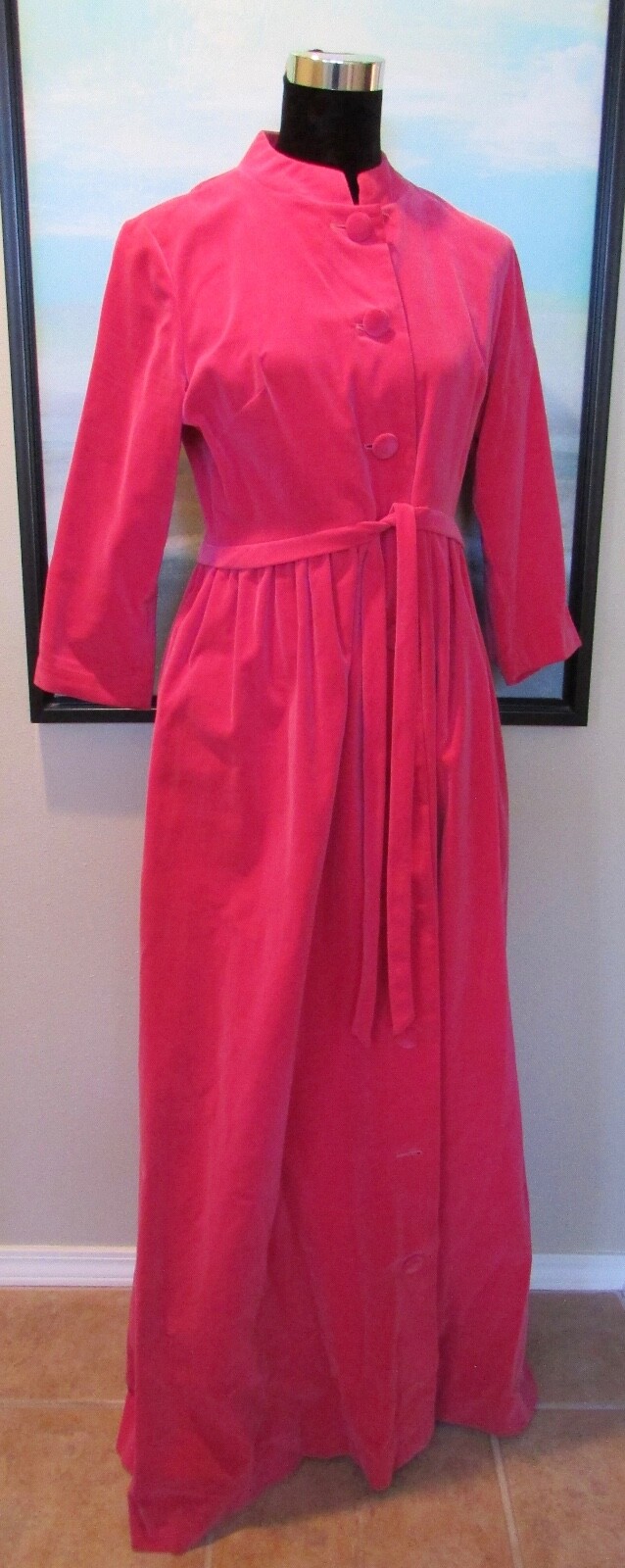 VTG 1960’s Dynasty British Crown Colony Hong Kong Pink Velvet Maxi Gown Sz 14
