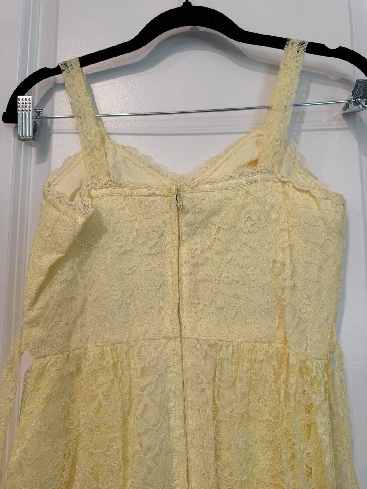 Women’s Vtg Yellow Maxi Dress Lace 2 Piece Set Size XS 70’s Prairie Croquette