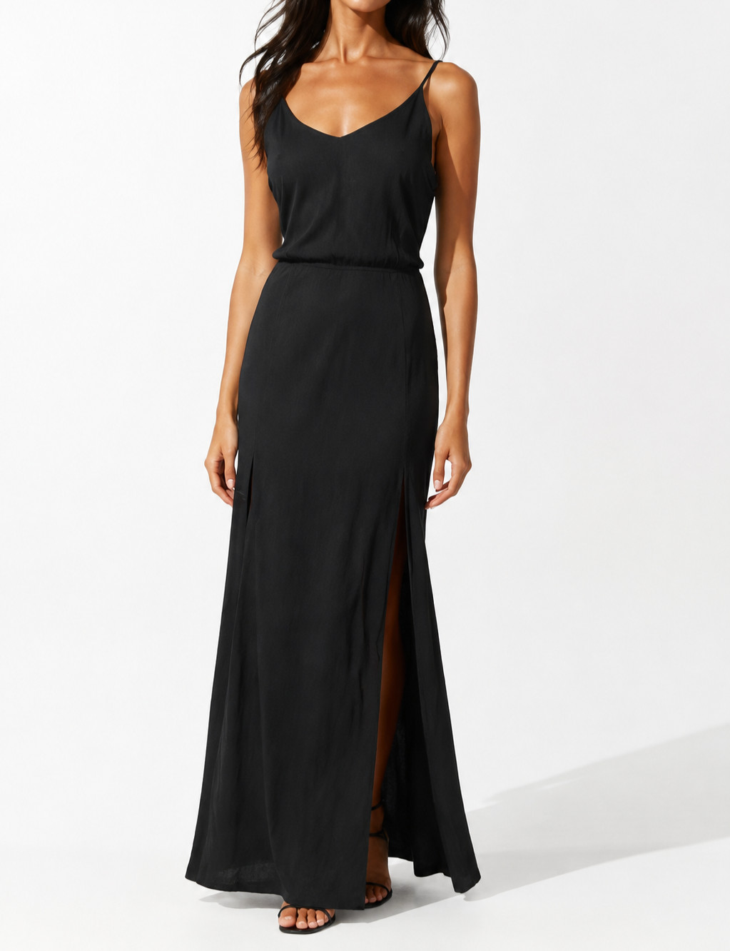 Vintage Wet Seal Black Open Back Double Slit Maxi Dress XS 90s Whimsigoth Y2K