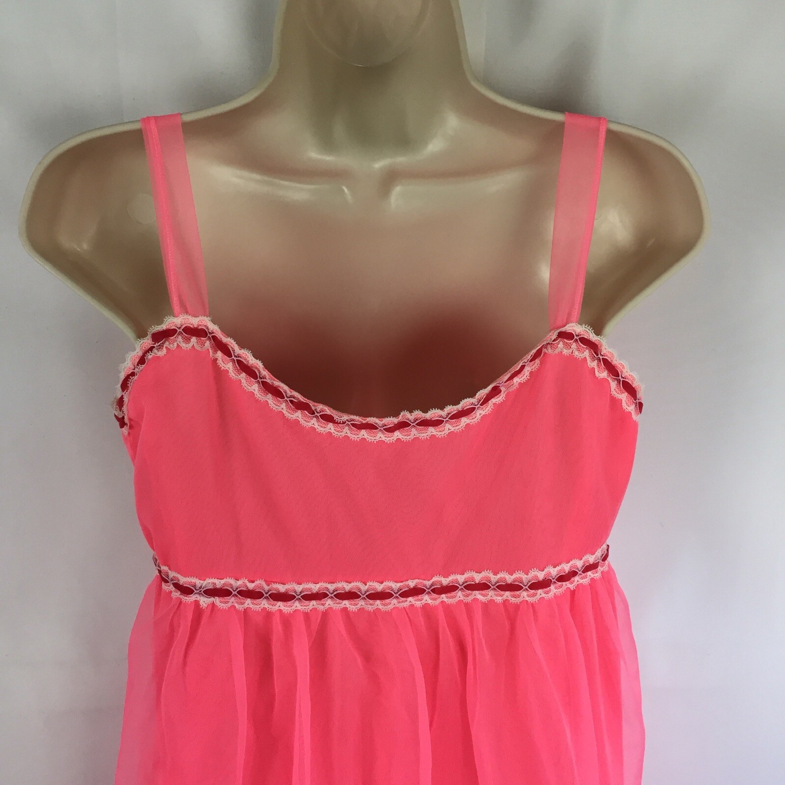 Vtg 60’s Lisette Chiffon Overlay Goddess Nightgown Lingerie 34 Lace Trim