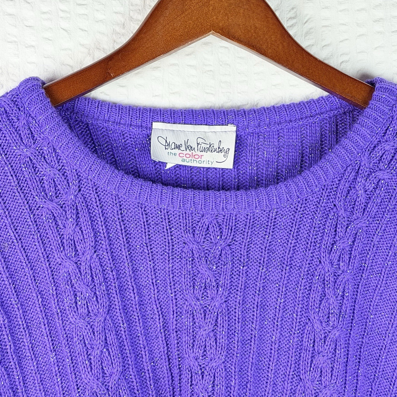 Vintage Diane Von Furstenberg Color Authority Cable Knit Sweater Purple 1X/2X