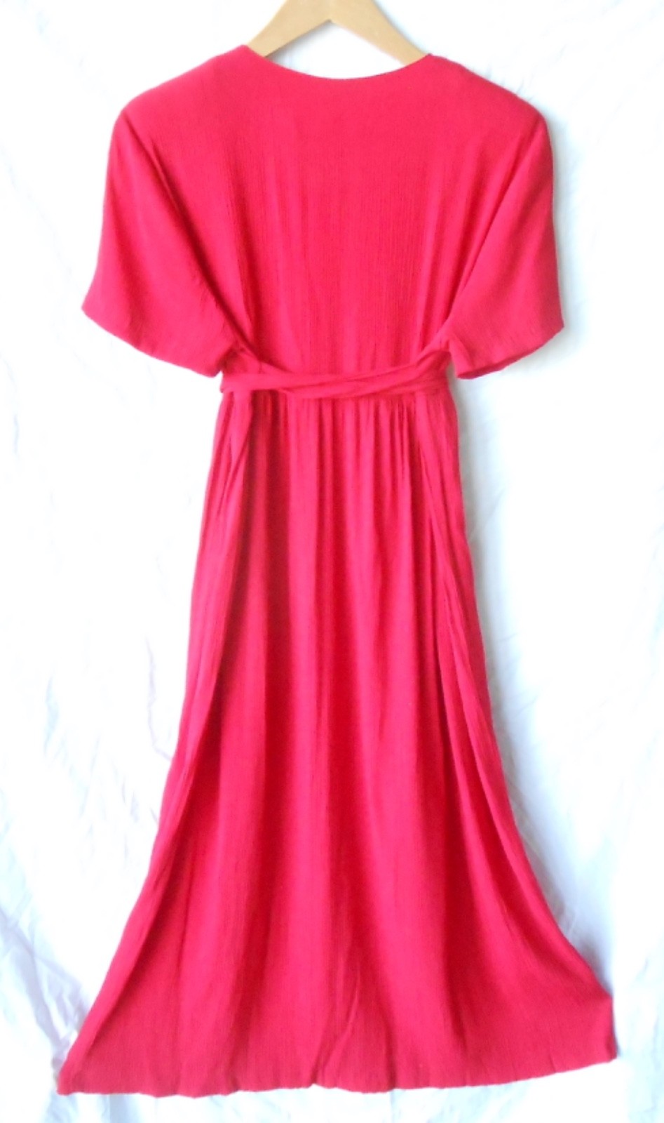 VTG Bultina USA Red Maxi Dress Short Sleeve Button Up Textured Rayon Women’s L