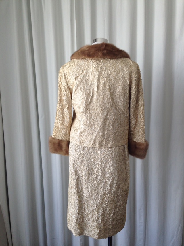 Vintage 60’s Freedman’s Boutique Dresses Ivory 3 Pcs Skirt Set With Mink Trims