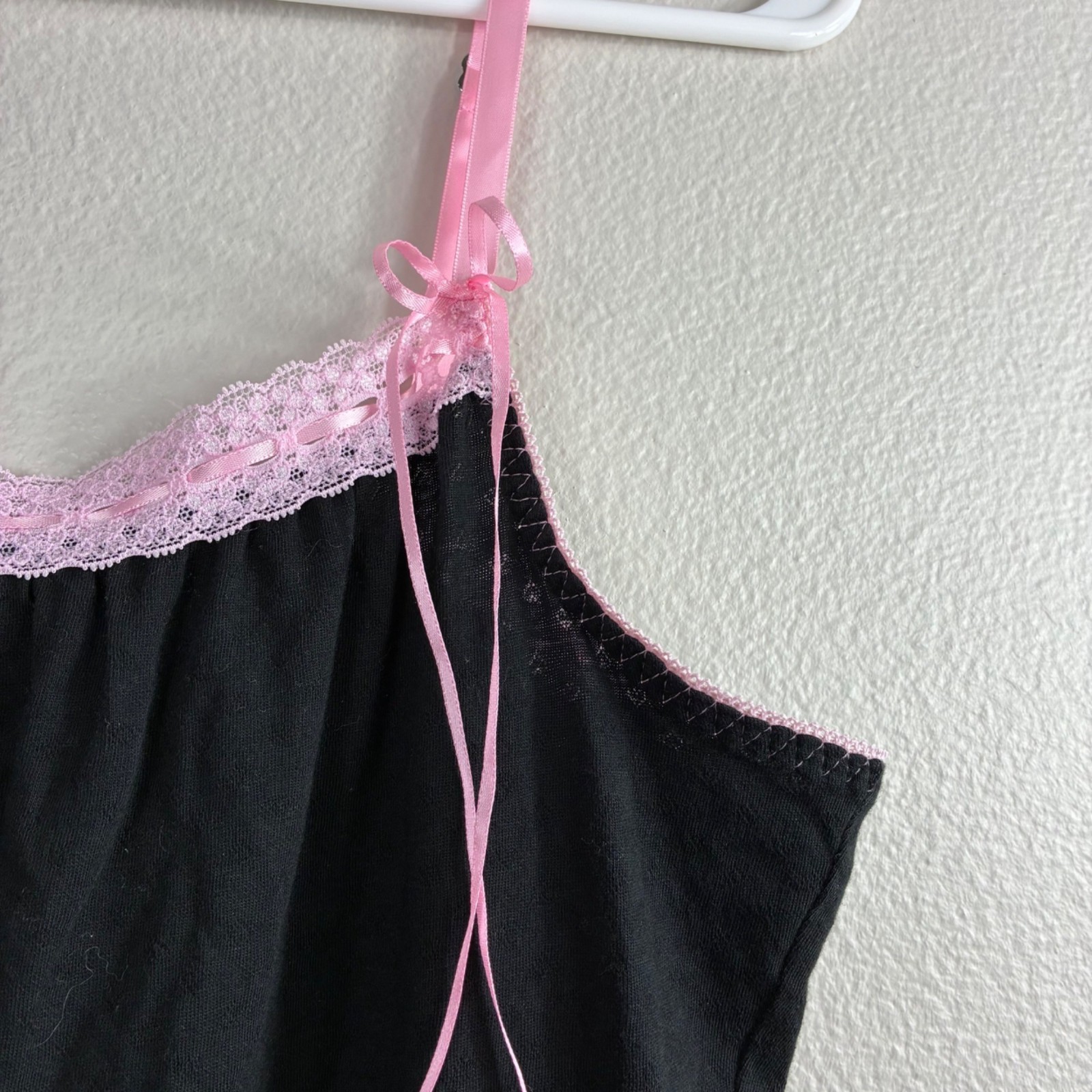 VTG Y2K Cinema Etoile Pink Lace Trim Satin Ribbon Lingerie Romper Sz S Coquette