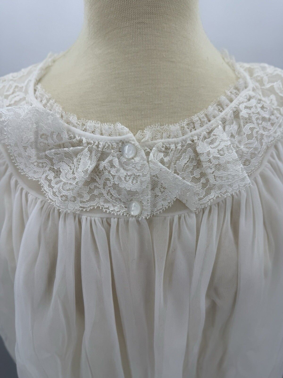 Vintage Formula Chiffon Double Layer Sheer White Wrapper Robe Sm Lingerie USA