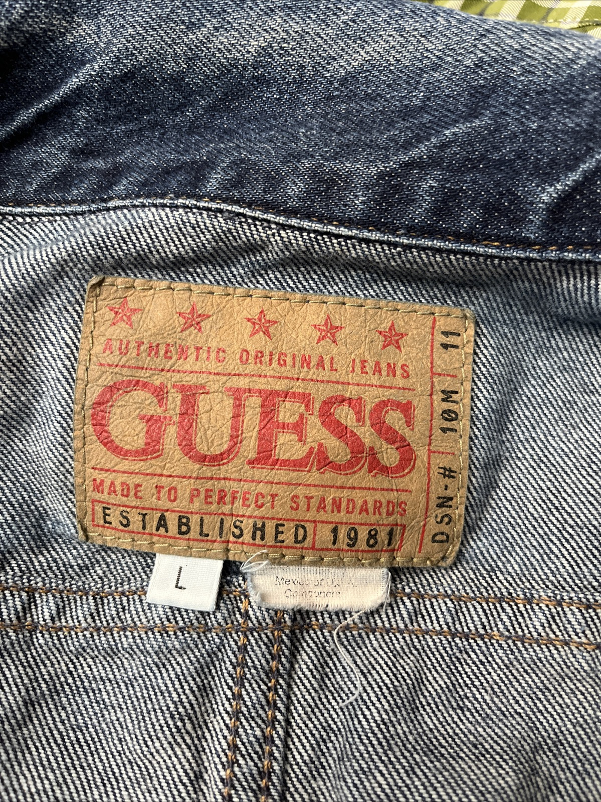 Vintage GUESS Blue Jean Jacket Crop Dark Wash Medium Fringe Button Up