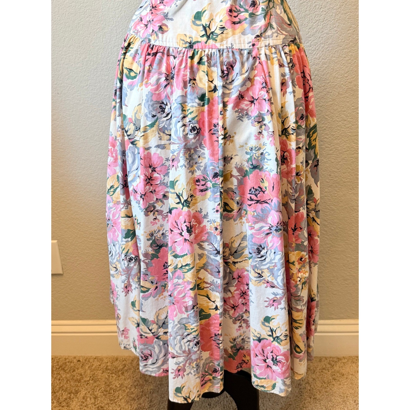 Vintage 80s S.L. Fashions Floral Cottagecore Midi Tea Party Dress Belted
