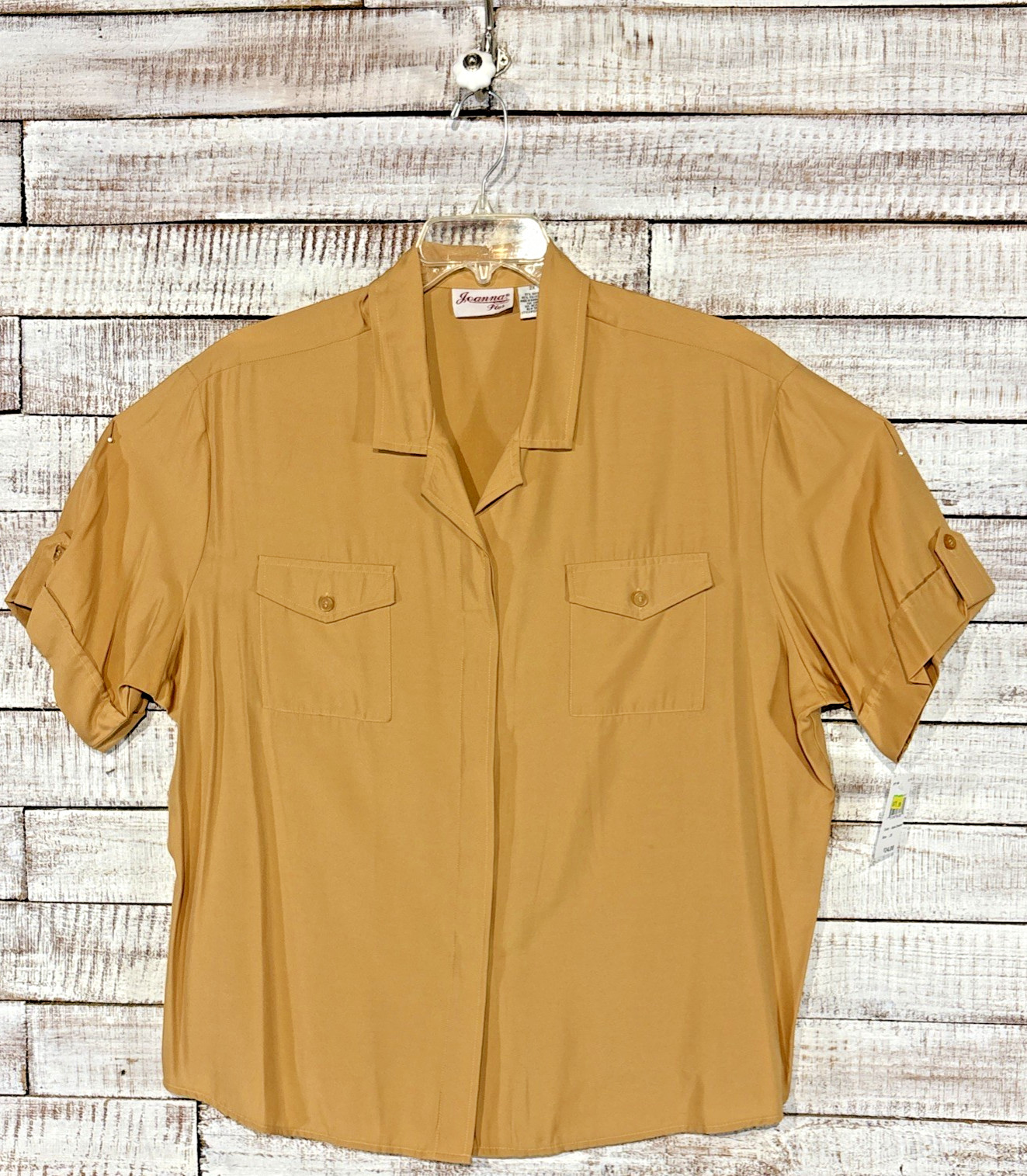 Vtg Joanna Plus Tan Cinnamon Safari Utility Camp Shirt Blouse Pockets NWT 2X