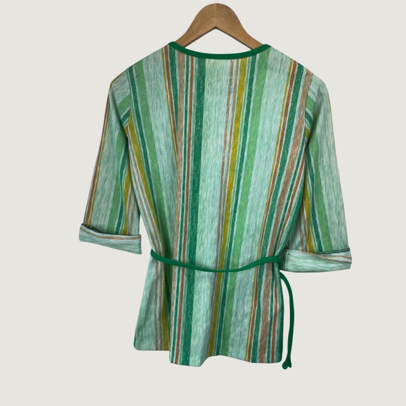 Unbranded Vintage Striped Belted Tunic Top Green Chevron Retro 70s Aesthetic
