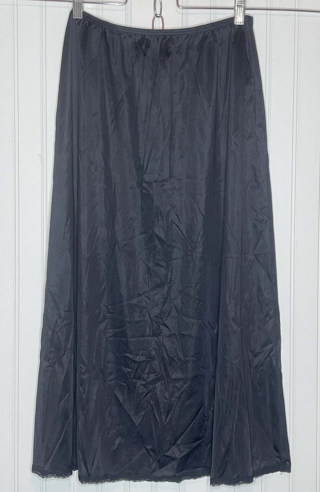 Cabernet Half Slip Black Long Lingerie Lace Hem Vintage L 32” USA