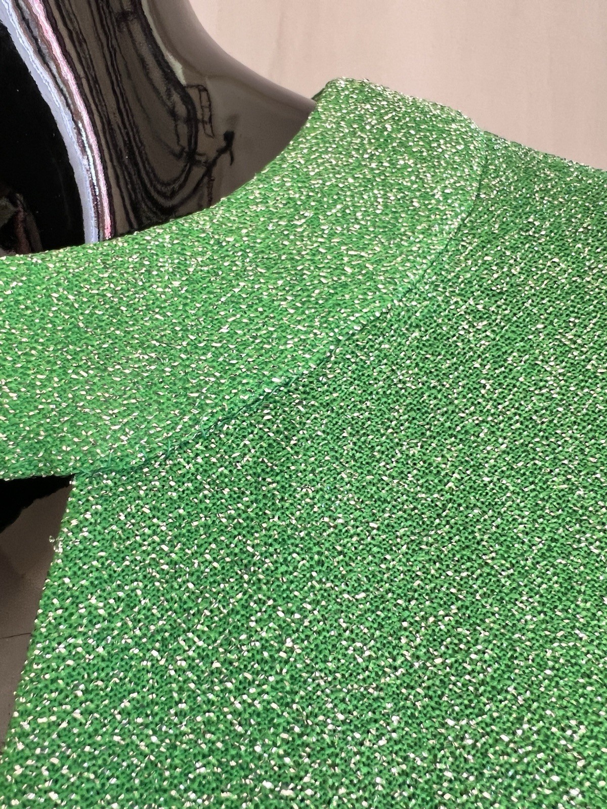 Vtg 1970s Hostess Dress Metallic Silver & Bright Green Maxi Cut Out Detail M/L