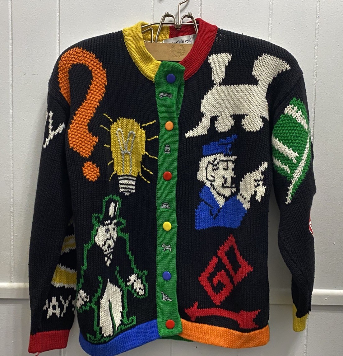 Monopoly Game Cardigan Sweater The Eagle’s Eye Rare Vintage 1990s