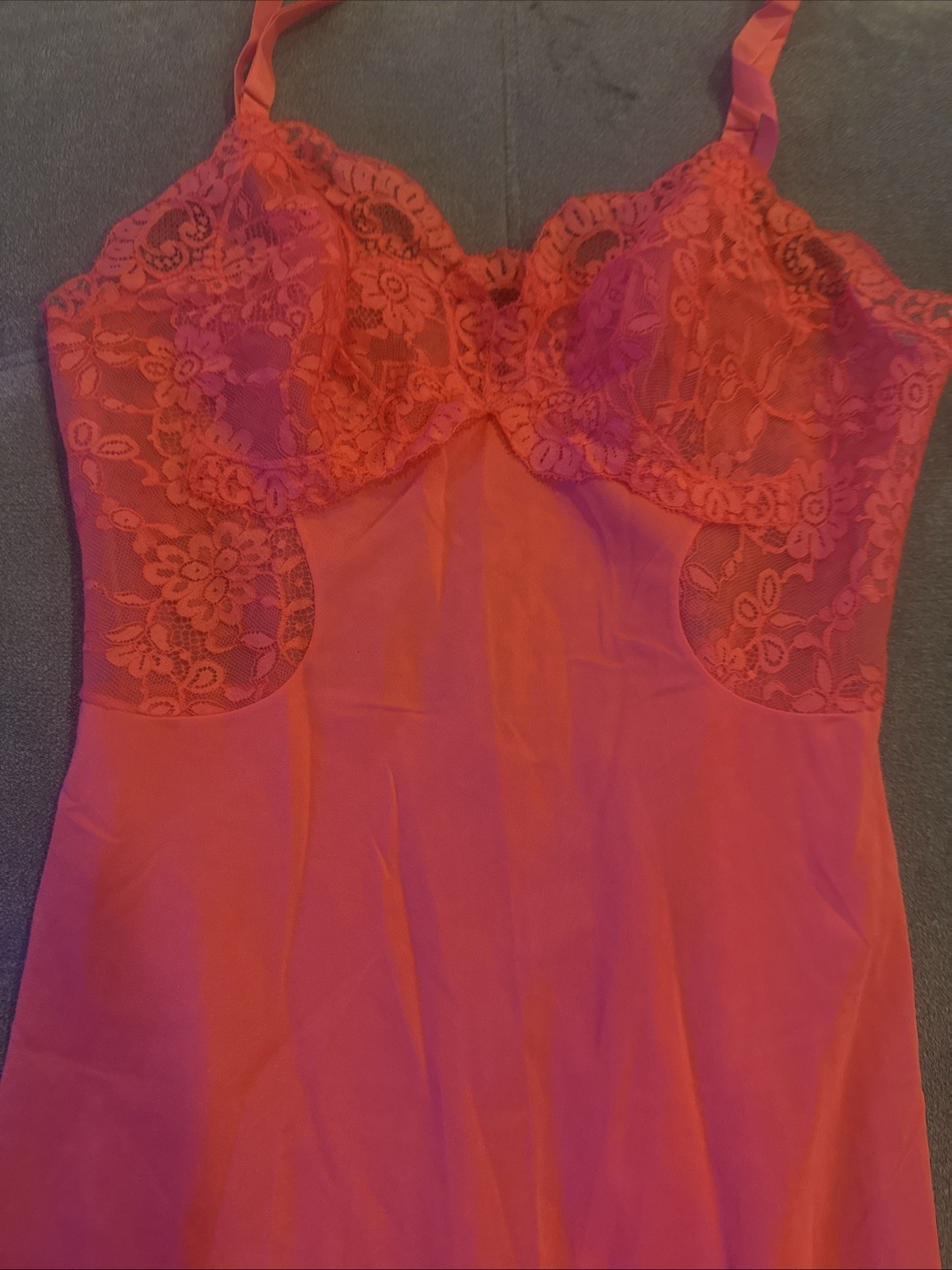 VTG 1950? GOSSARD ARTEMIS LINGERIE Pink Negligee Lace TRIM FULL SLIP Sz 32 Short
