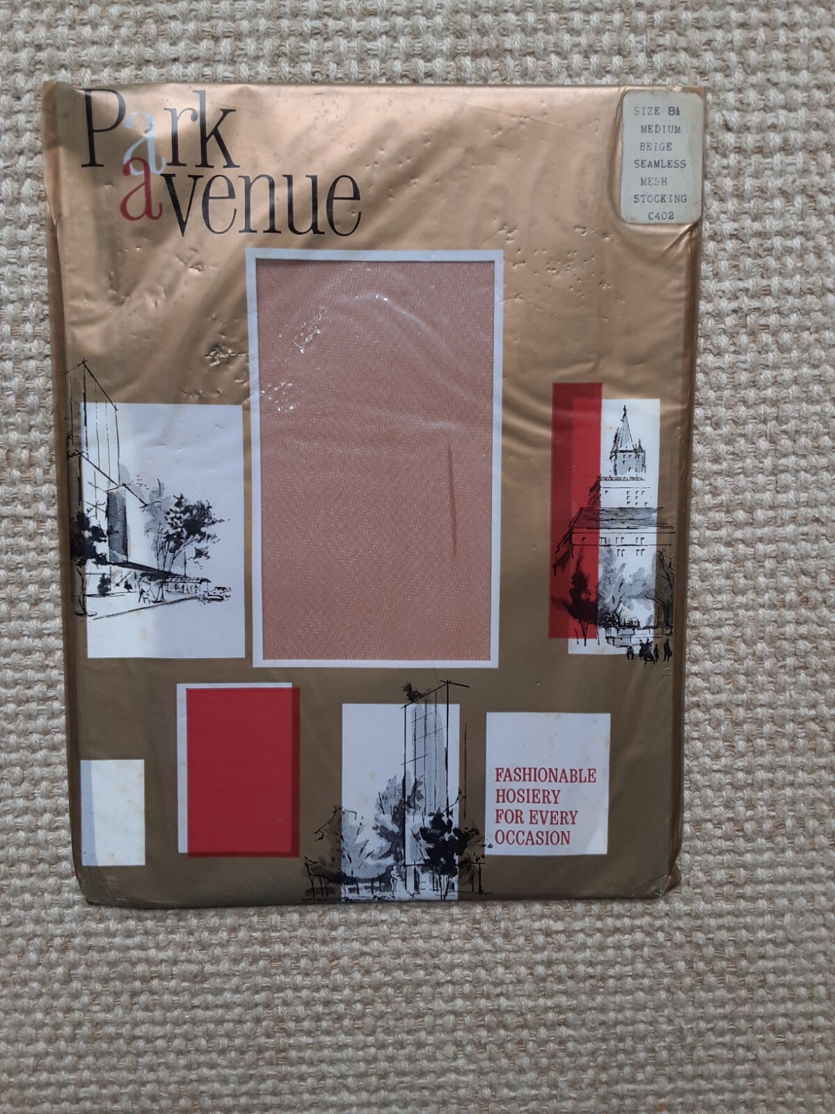 Vintage Park Avenue Nylon Mesh Stockings Medium Beige Size 8.5 New in Package