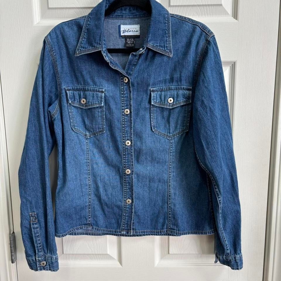 Express Bleus Vintage Denim Button Down Shirt Medium Wash Cotton Womens Large