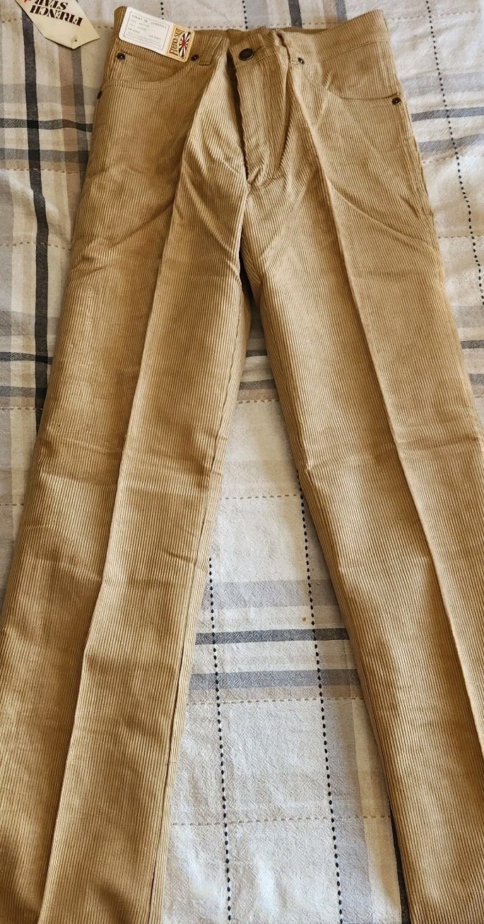 Vintage 80s French Star TAN Corduroy Jeans Waist 28 RN 51611 CA 51611