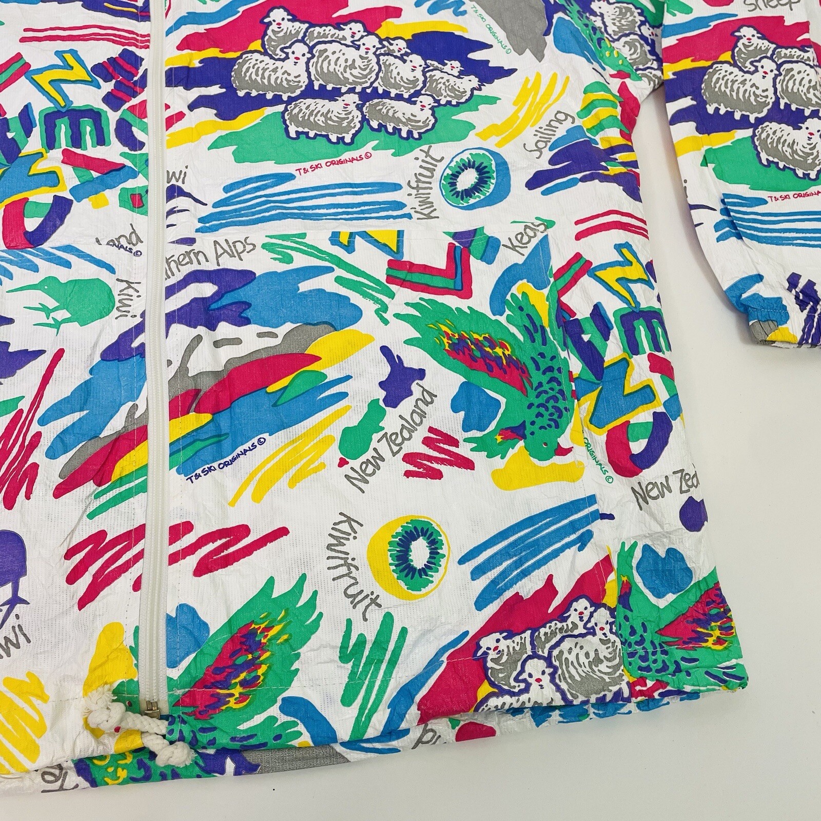Vintage 80s Sheep New Zealand All Over Print Packable Windbreaker Jacket Small
