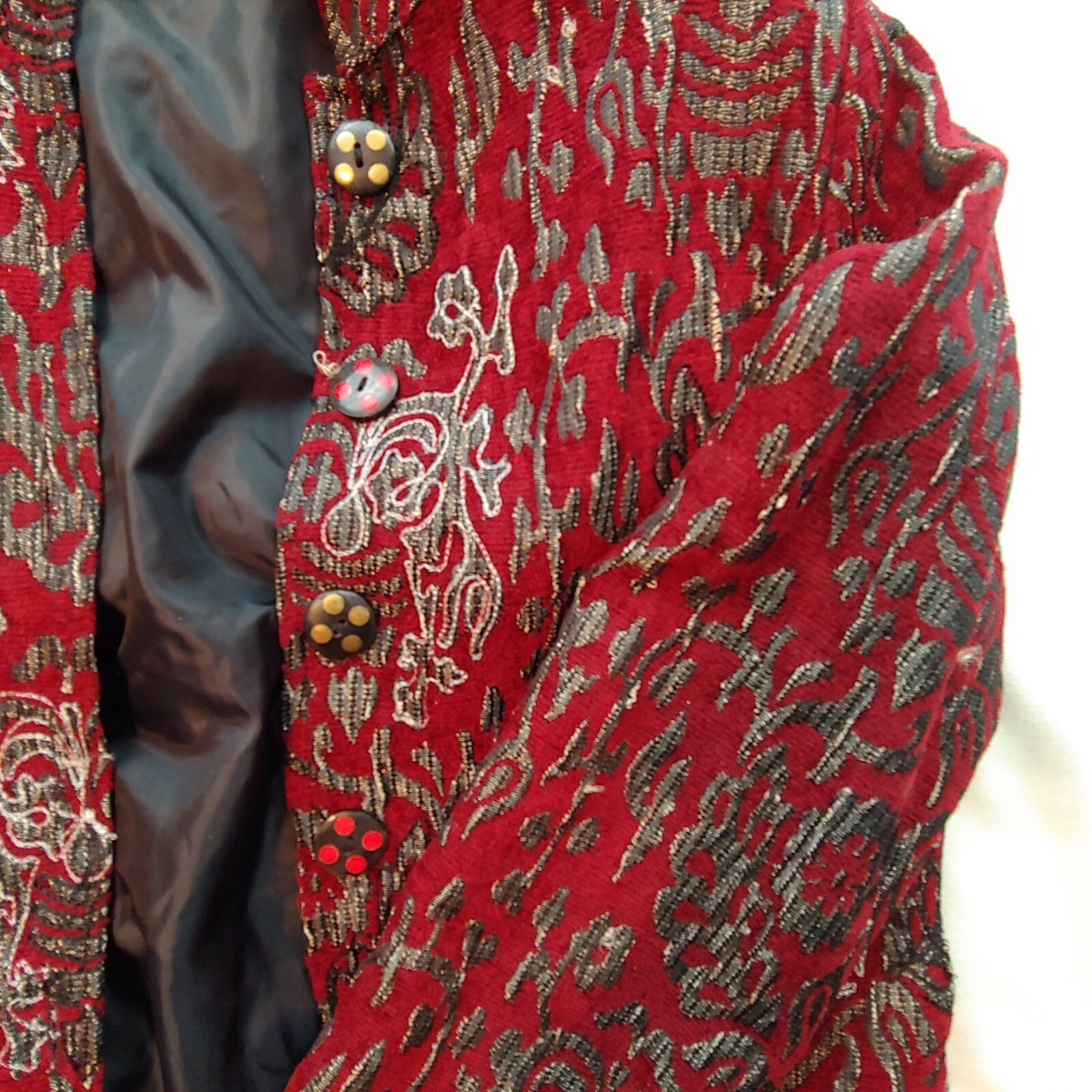 Vintage Womens M Alex Kim suit jacket maroon gray floral