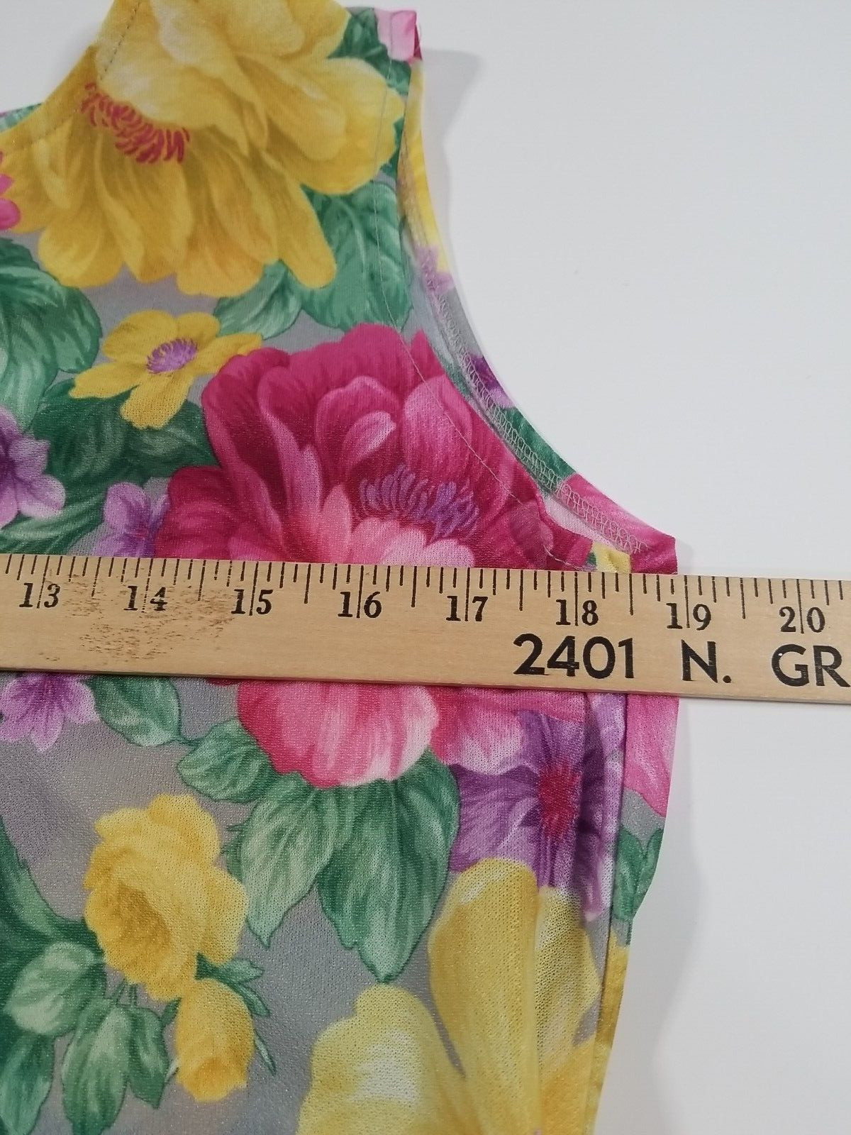Vintage Womens Dress M/L Two Piece Below Knee Drop Waist Floral Pleated Yellow