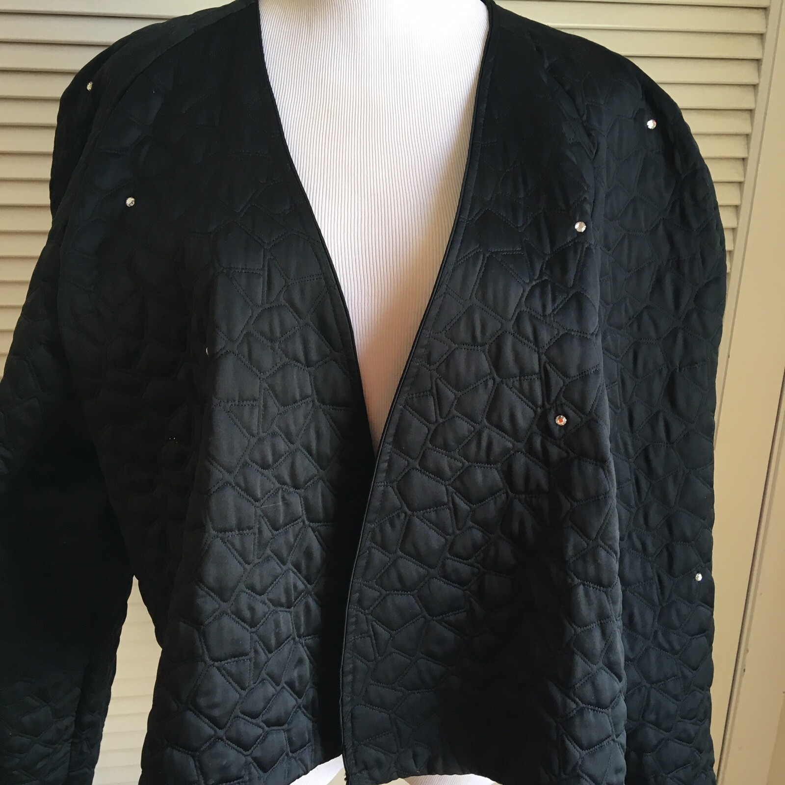 Sonia Rykiel Vintage 1980s Quilted Rhinestone Wrap Kimono Style Jacket Black M L