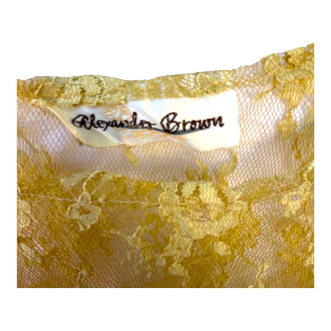 Vintage Sheer Yellow Crinkled Lacy Maxi Dress by Alexander Brown Whimsigoth 1990