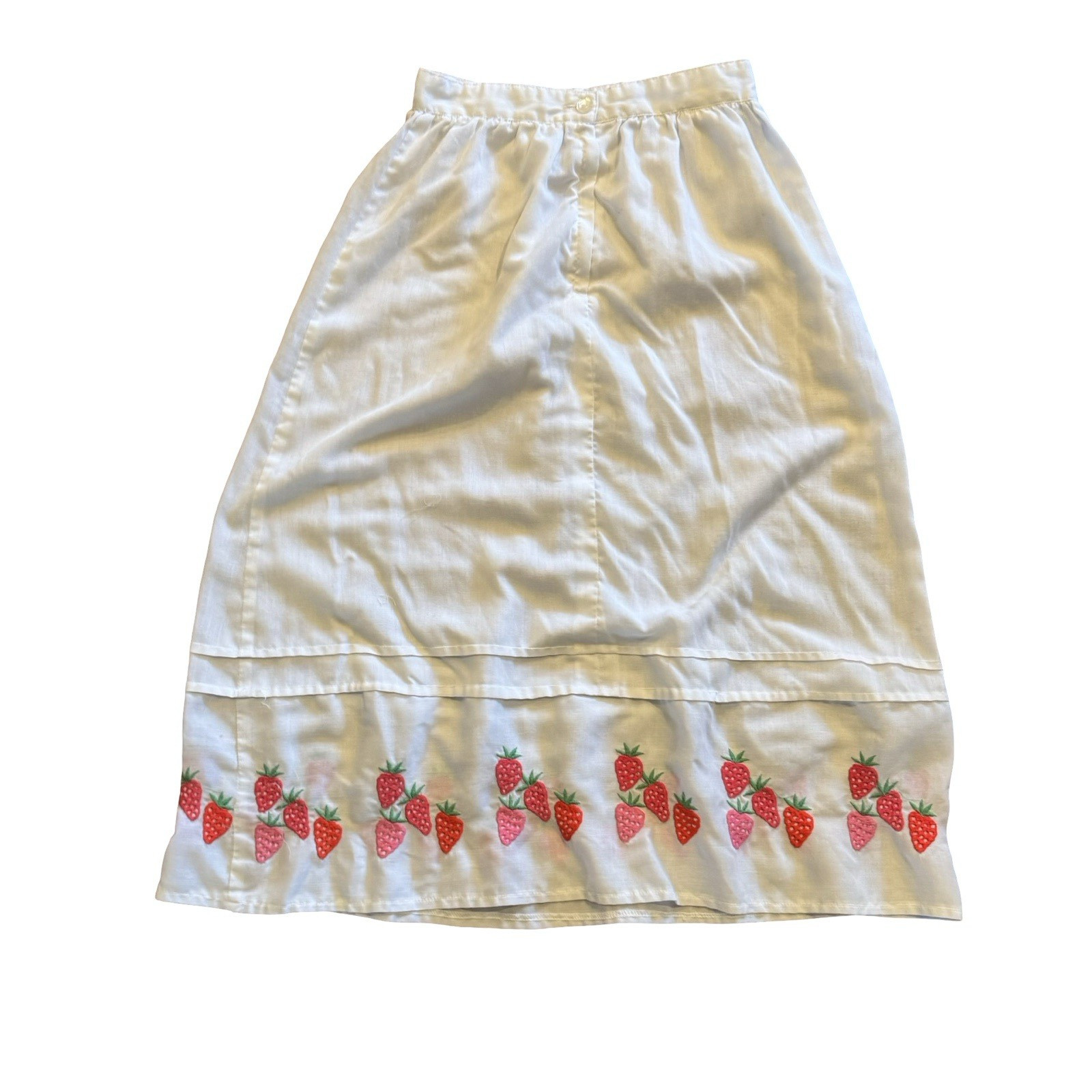 Vintage 70s City Girl Embroidered Strawberry Skirt size XS white boho hippy