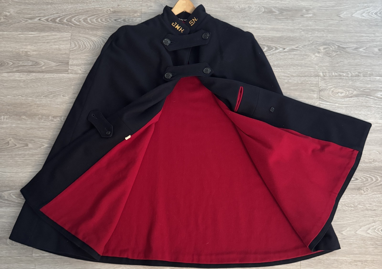 Vintage 40s 50s Nurses Wool Uniform Cape Black Red Johnston-Willis Hospital