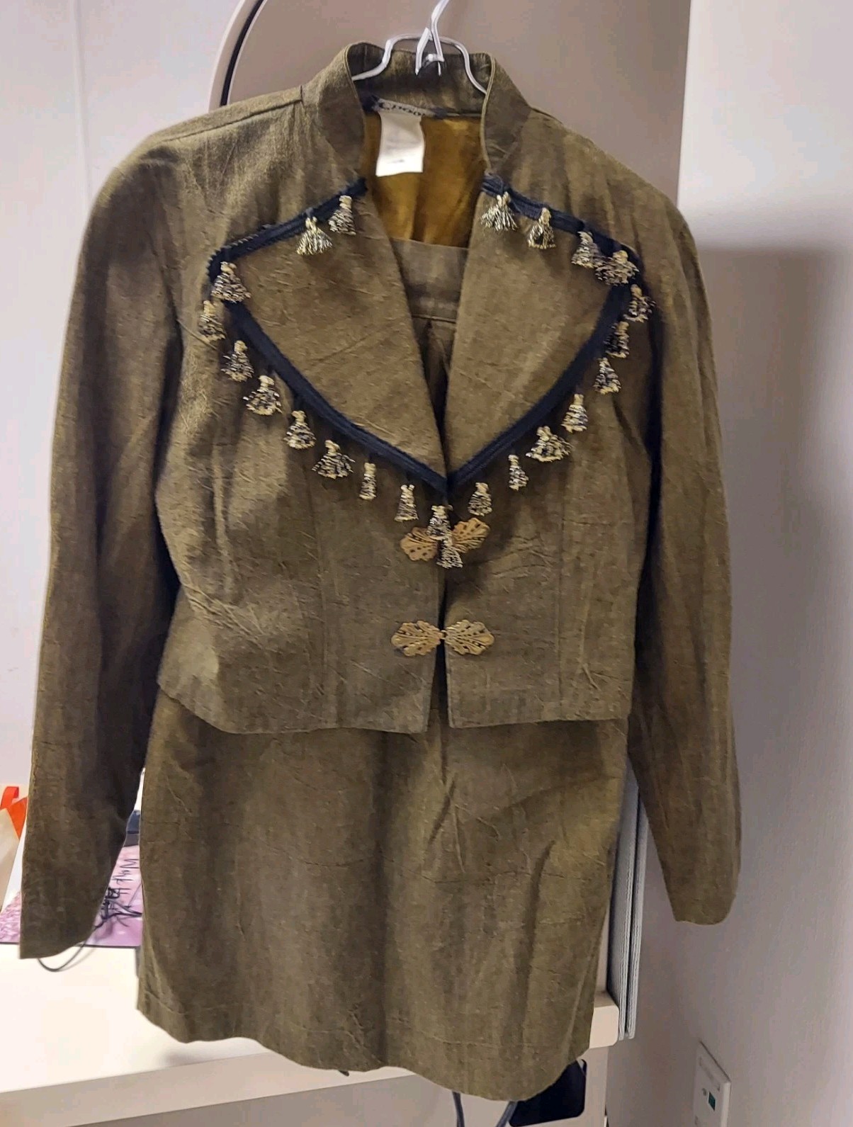 CHOON California Vintage 80s Bronze suit, skirt & short jacket W/ fringe, SZ 14