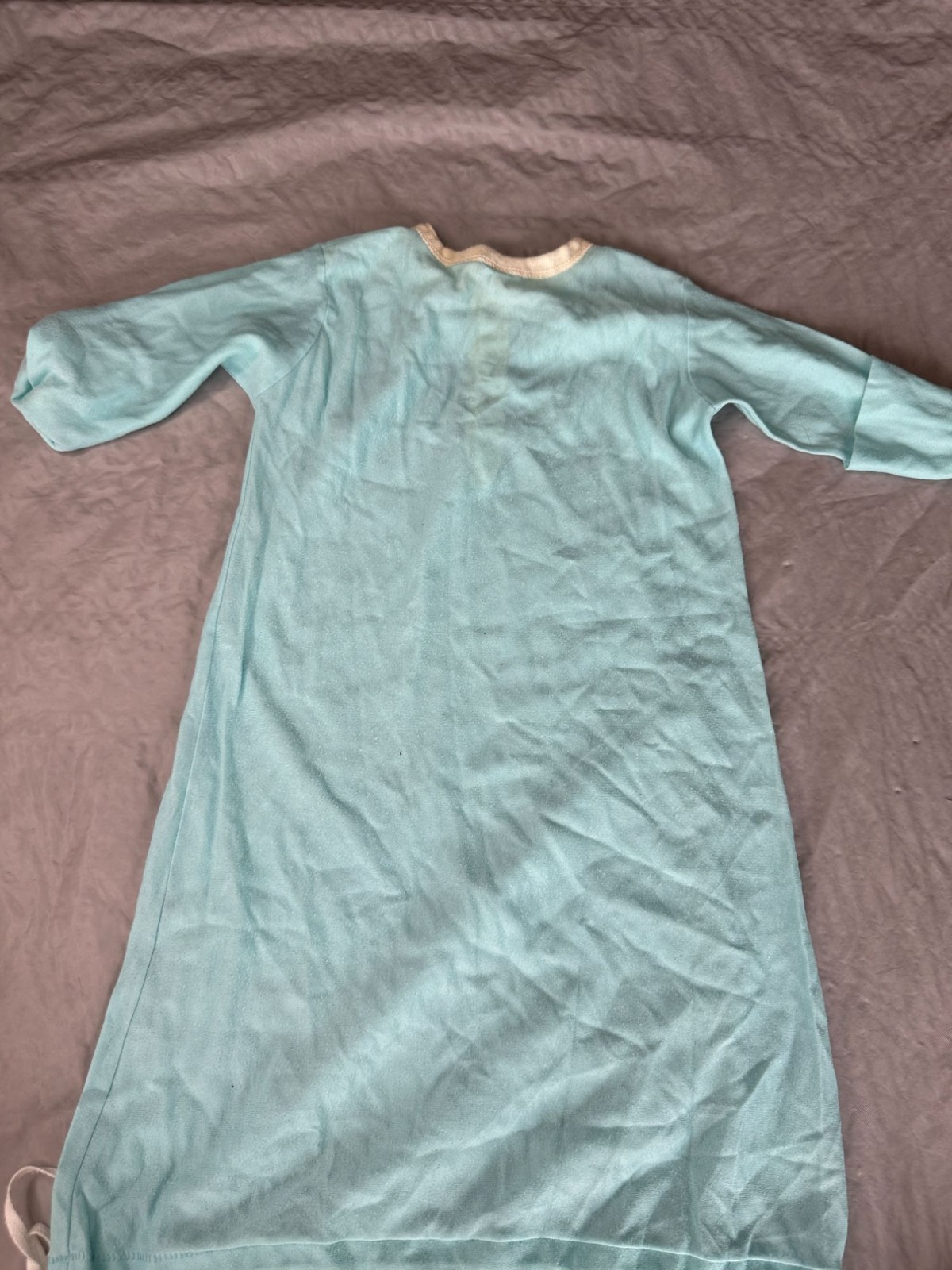 Vintage Baby Nightgown Blue Drawstring Hand Covers