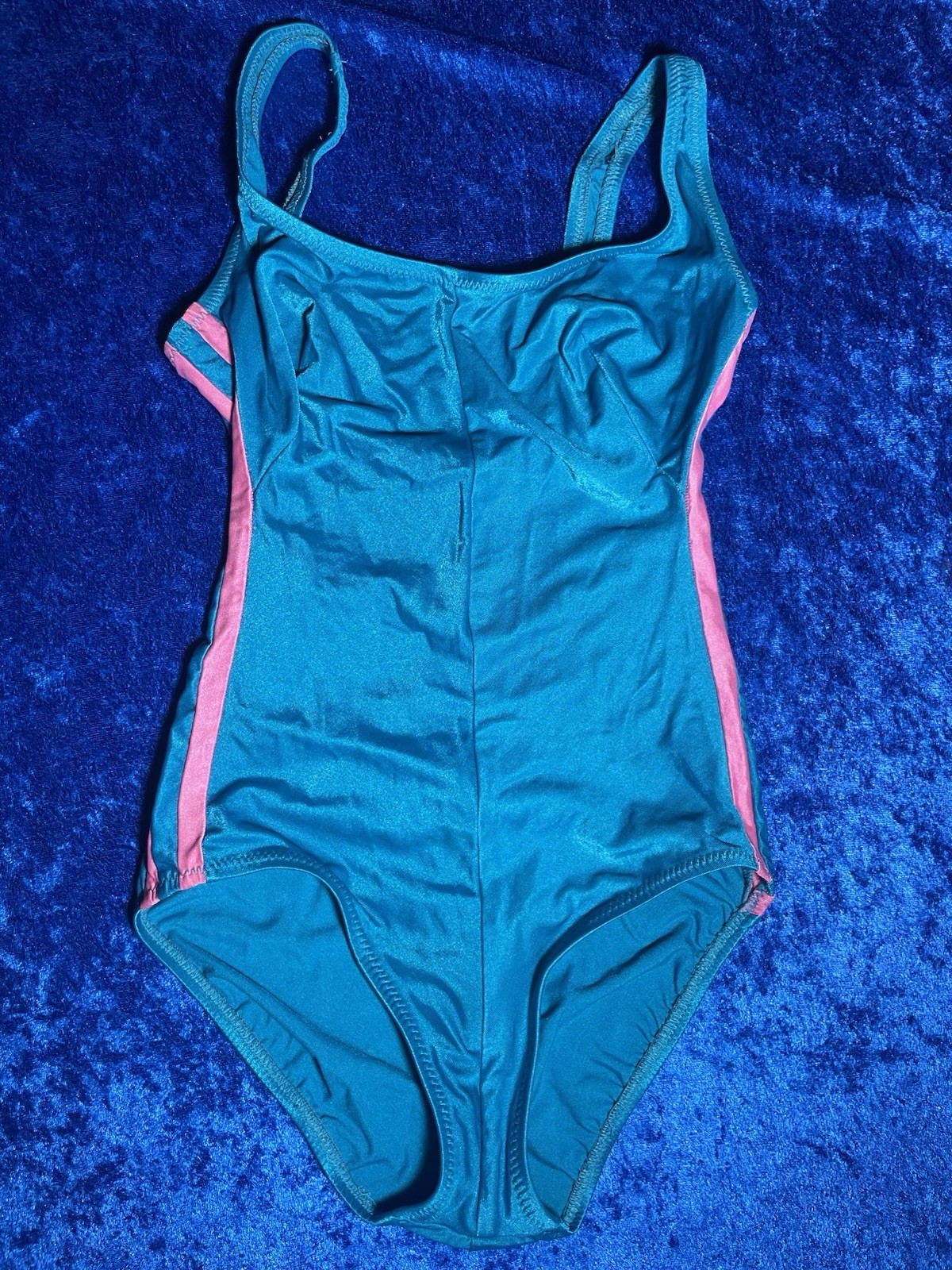 Vintage Sea Dreams Maidenform Swimsuit Blue Pink Side Stripes Cute 1970s S/M