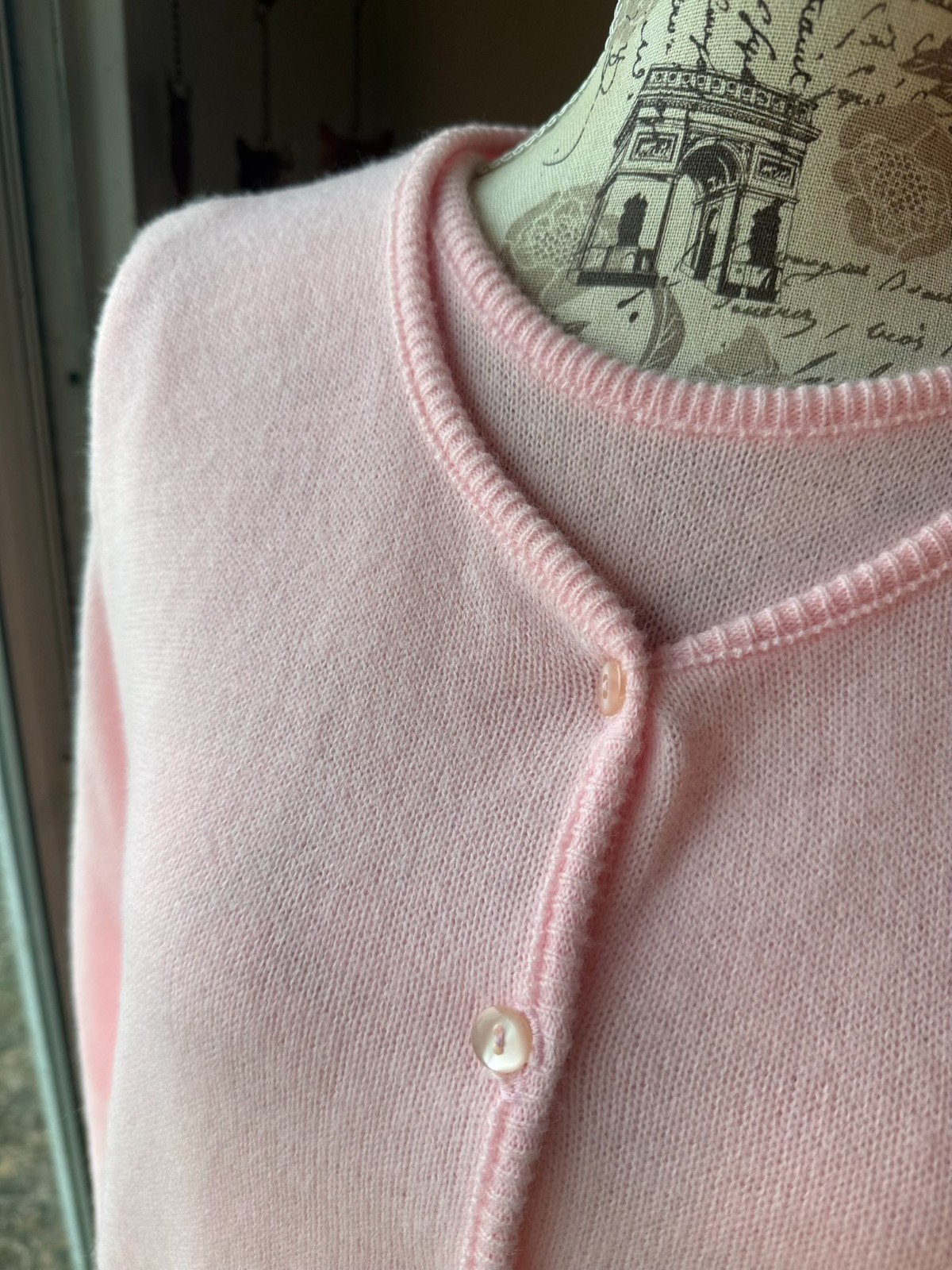 Vintage PINK Sweater Twin Set ACRYLIC Cardigan Tank HABAND 50s 60s GRANDMA Large