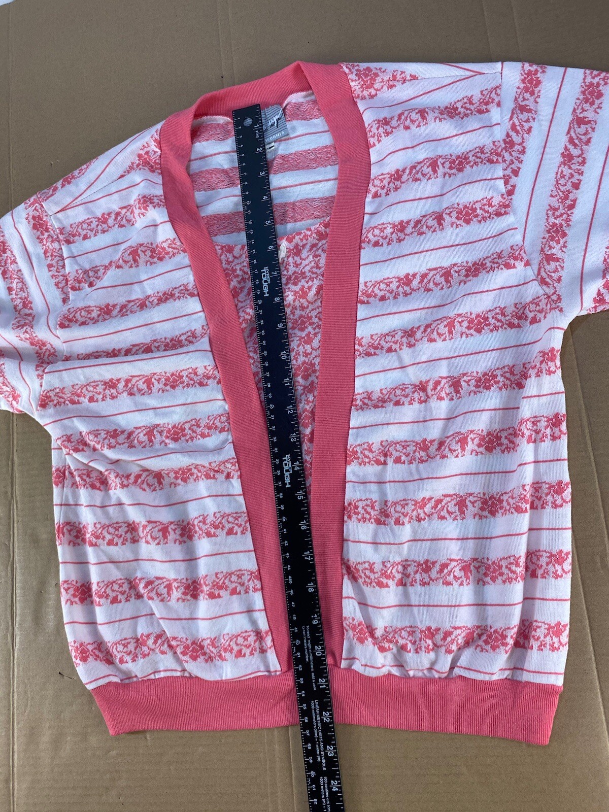Vintage 70s 80s 90s Womens Surf Stripe Floral Mini Bow Pink Shirt Top Sweater M