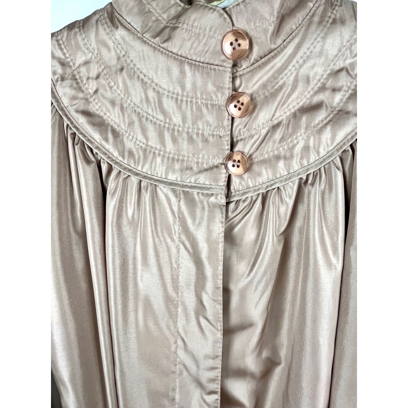 Vintage Foxland by Larson Taupe Belted Trench Coat Puff Sleeve Long Coat