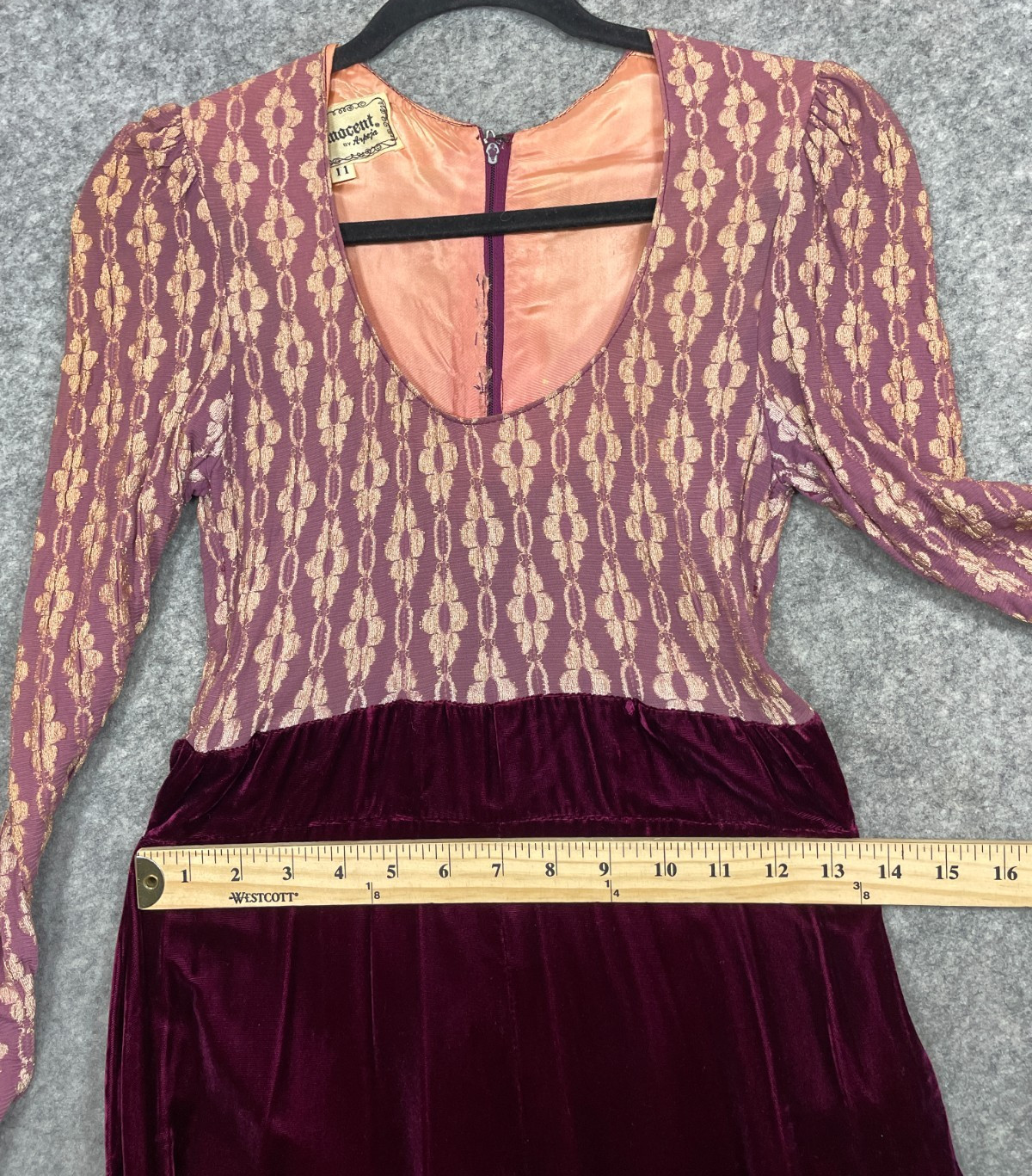 Vintage 1970s Young Innocent By Arpeja Maxi Dress Womens 11 XS Red Velvet Gunne