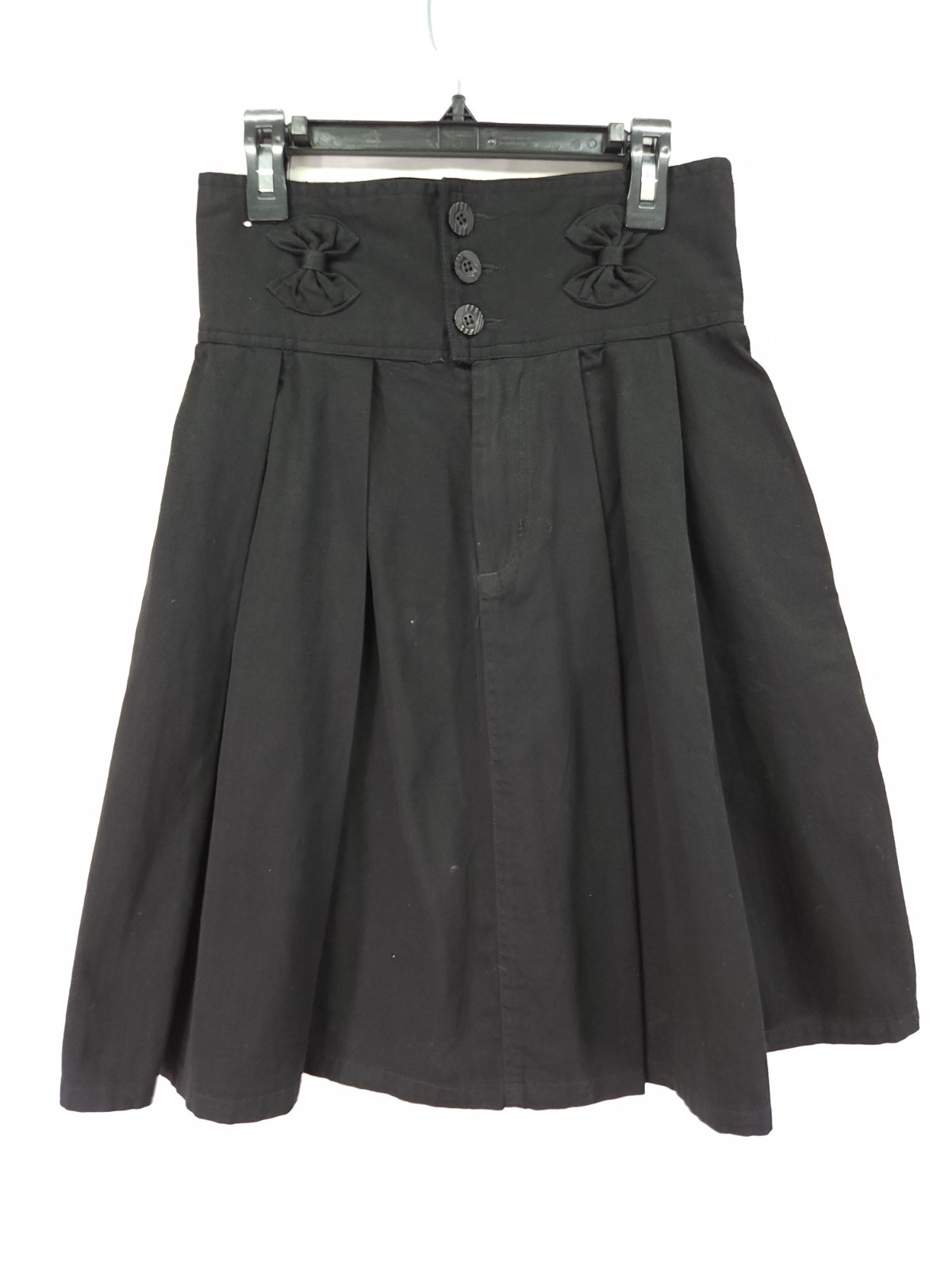 Vintage 80s Jordache Black High Waist Pleated Skirt Bow Accents Womens Size 9/10