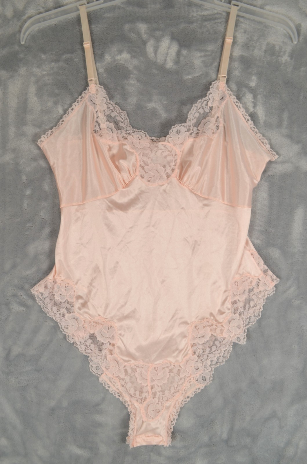 Vintage Teddy Pink Lace Ruffle Sheer Antron III Nylon One Piece Lingerie Size M