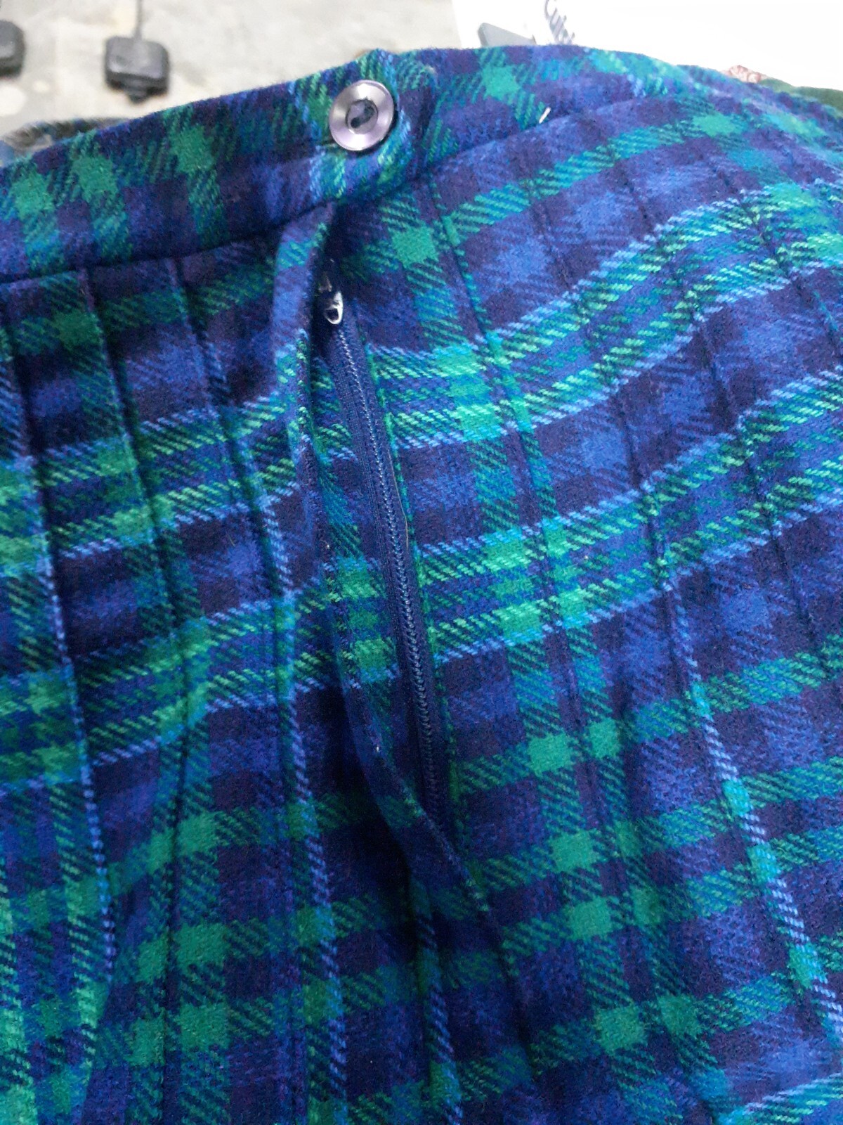 Vintage Tan Jay Women’s Pleated Skirt, Wool Blend Blue Green Plaid Sz 14, Kilt?