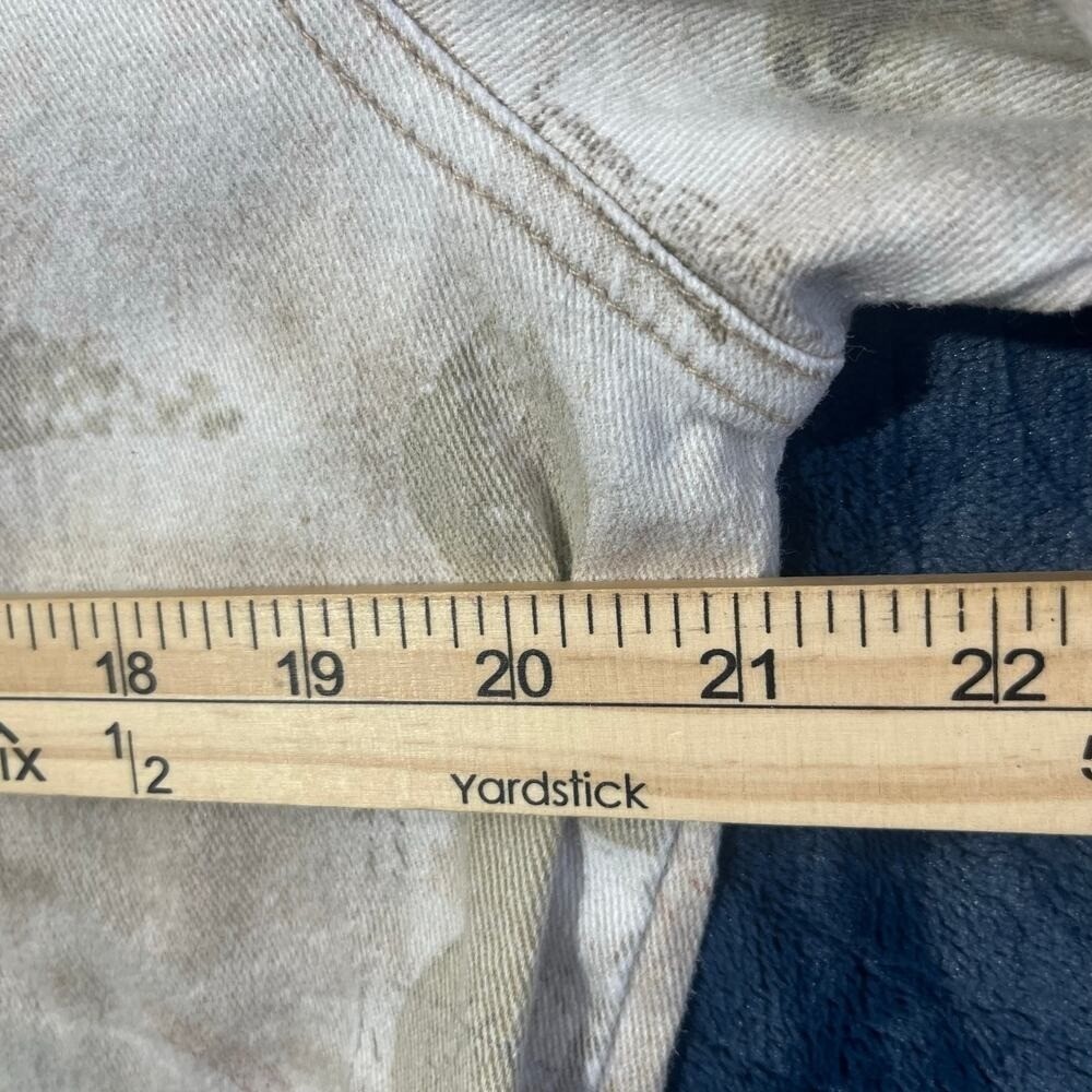Vintage Chico’s 90’s Design Tribal Printed Beige Denim Jacket Womans Size 2
