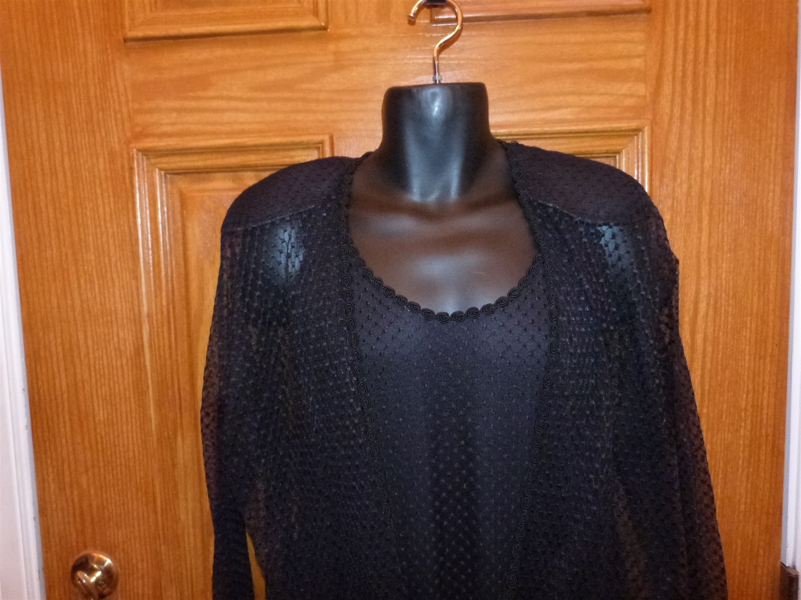 VTG 1980s black swiss polka dot flapper sheath long gothic dress & sheer jacket