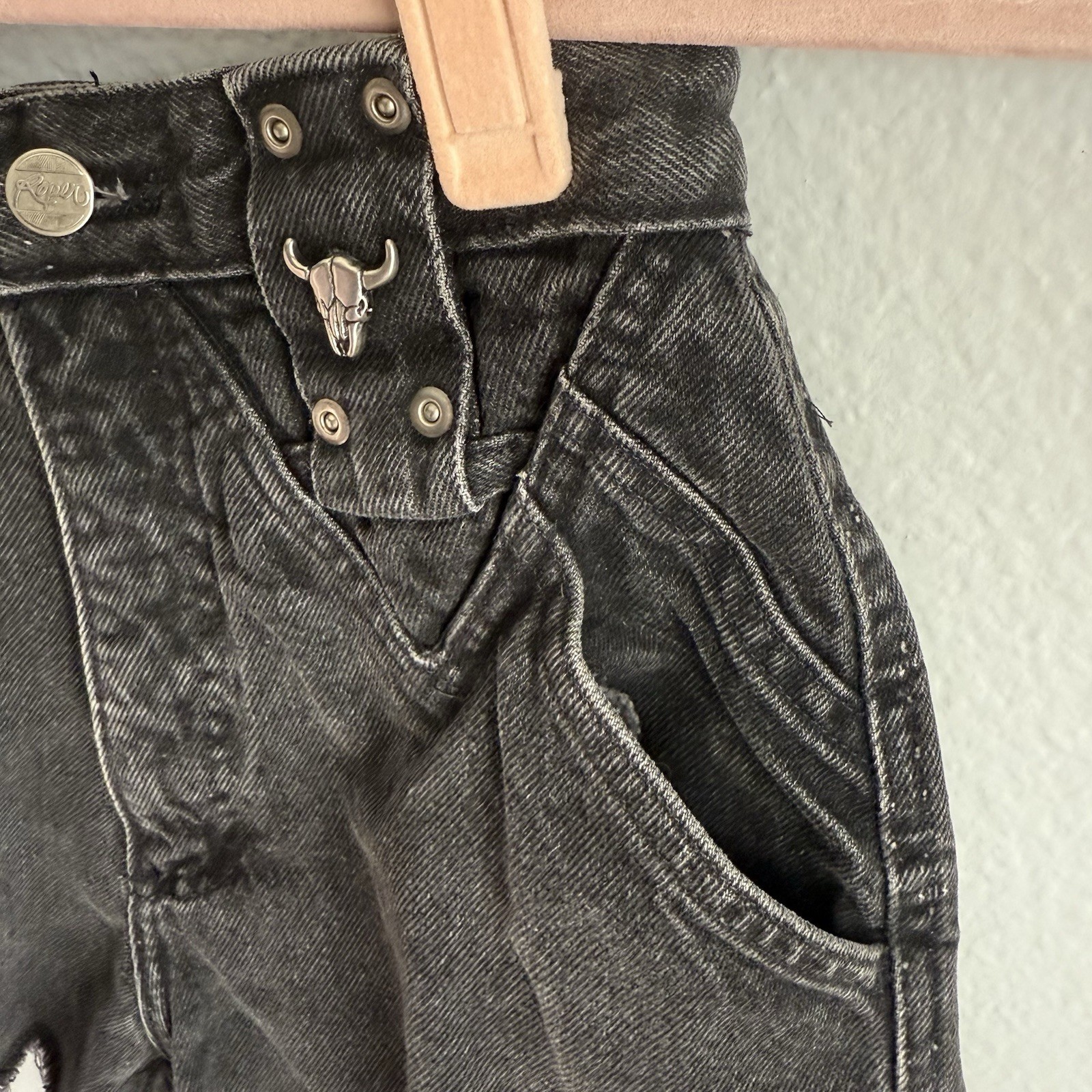 Vintage Retro Roper High Rise Western Black Bull Steer Shorts 24″ Sz 3/4 Jorts