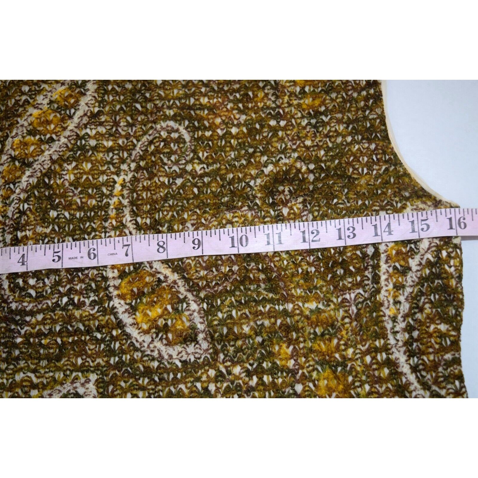 VTG Sleeveless Top Size S Majorette 60s Green Gold Mohair Big Paisley Crochet