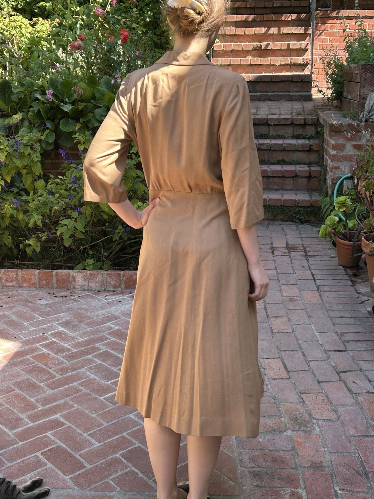 Vintage 40s 20th Century Sportswear Rayon Gabardine M Dress Brown